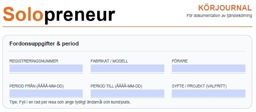 Gratis körjournal – ifyllningsbar PDF